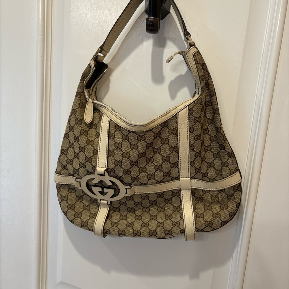 Gucci Beige and Ivory Hobo Bag